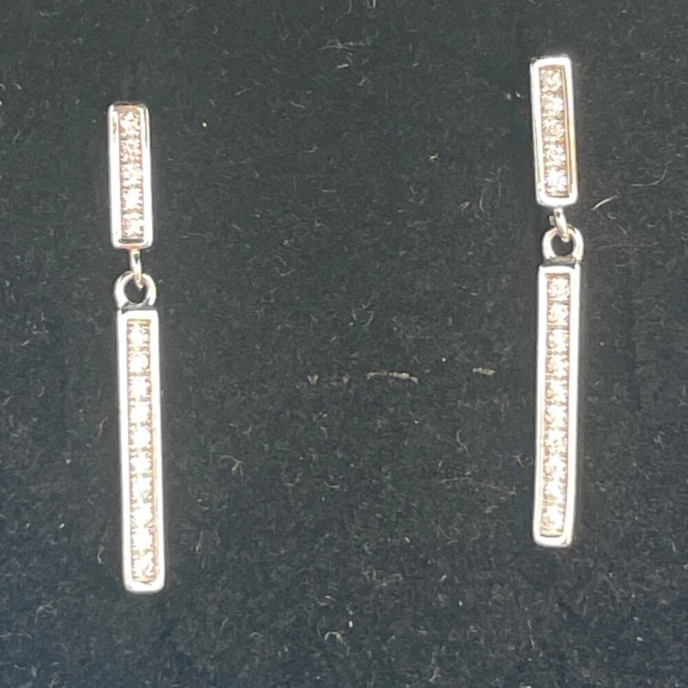 925 Silver Dangling Bar Earrings With Sparkling Inset Stones